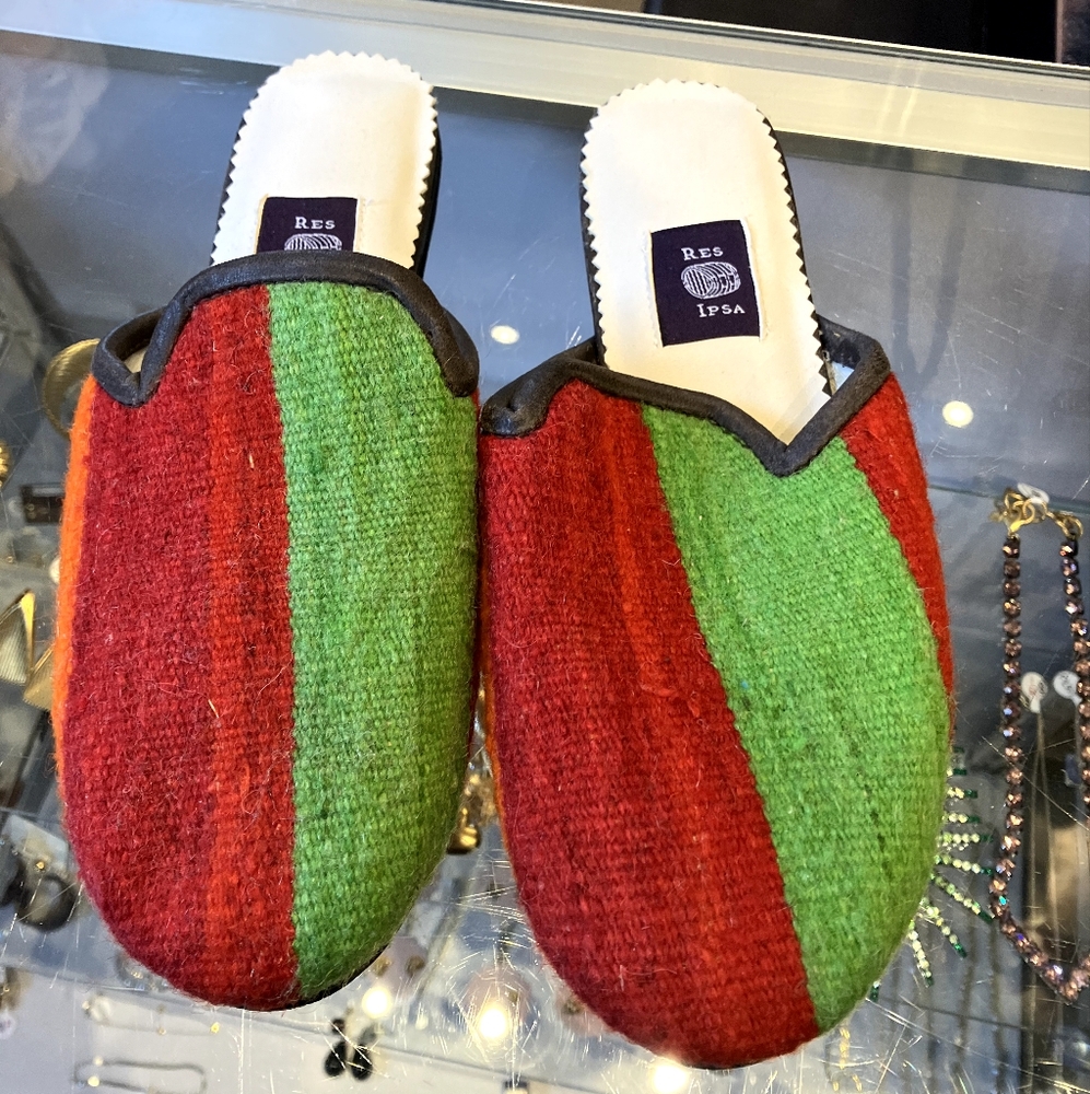 Red and Green Striped Slippers by Res Ipsa